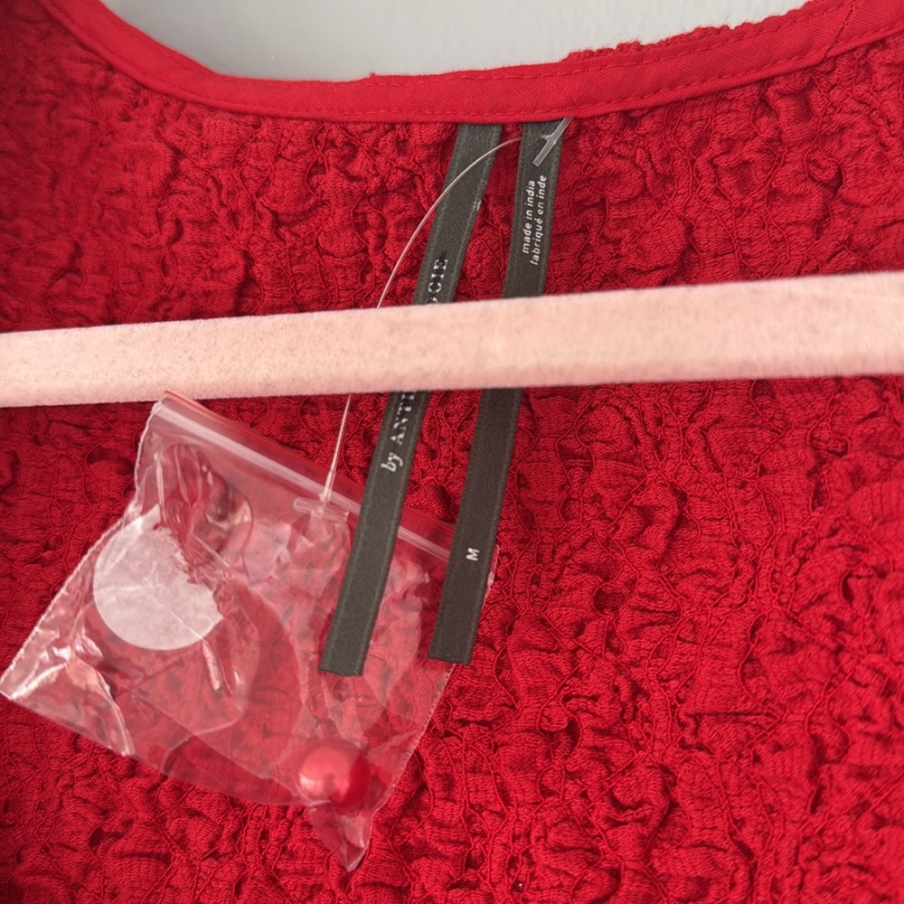 By Anthropologie Smocked Cardigan Top button blouse red M - Picture 6 of 8